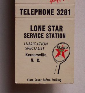 1950s Matchbook Lone Star Texaco Gas Kernersville MB