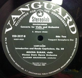 MISCHA ELMAN khachaturian violin concerto LP Mint  VSD 2037 Stereo