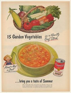 1954 Campbells Vegetable Soup 15 Garden Vegetables Ad