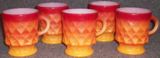 Fire King 6 Kimberly Orange Red Mugs