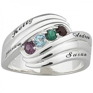 Sterling Silver Mothers Name Round Birthstone Ring 2 to 6 Stones