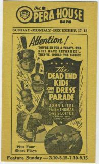 Movie Theater Schedule Card The Dead End Kids on Dress Parade