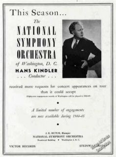 1944 National Symphony Orchestra Hans Kindler Trade Ad