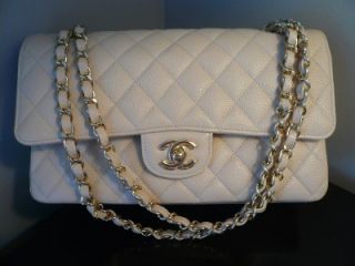 Chanel 2 55 Medium Flap Bag Purse in Beige Clair Caviar Leather w Gold