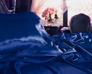 King Lingerie Satin Charmeuse Bed Sheet Set Navy Blue
