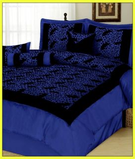 Leapon Leopard Satin Comforter Set Bed in A Bag King Navy Black