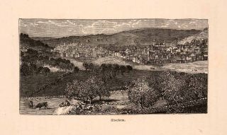 1873 Wood Engraving Shechem City Kingdom Israel Hebrew Bible Landscape