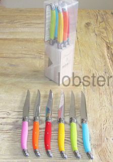 Laguiole France 6 Multicolor Steak Knife Knives Set w Wood Block