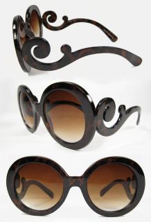 Swirl Arm Round Vintage Style Sunglasses Tortoise