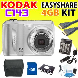 New Kodak EasyShare C143 12 MP Digital Camera 4GB Deluxe Accessory Kit