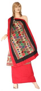 with Block Print on Top with Heavy Embroidery on KORA SILK Dupatta