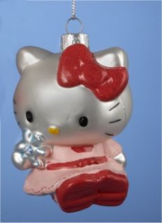 Hello Kitty in Pink Dress Holding Snowflake Glass Christmas Tree