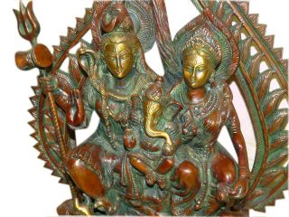 Hindu Gods Lord Shiva Family Parvati Ganesha Brass Statues Religious