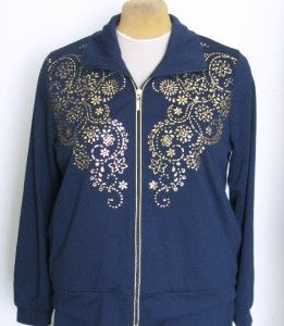 Susan Graver Ponte Knit Embellished Jacket Indigo Large