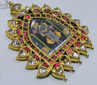 Gold Krishna Pendant 20 Ct Solid Gold Diamond Rubies Kundan Polki Work