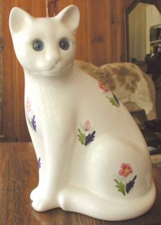 Vintage Portugal Porcelain Cat Ceramic 10 5 Glass Eyes