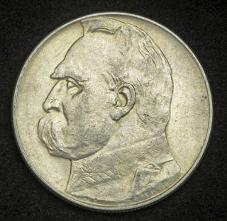 1936 Poland 2nd Republic Large Silver 10 Zlotych Coin Józef Pilsudski