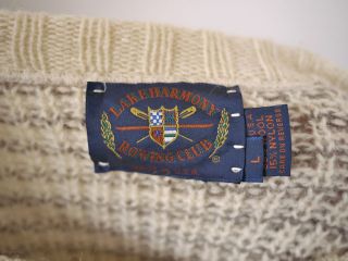 Vintage Cream Brown Crewneck Patterned Wool Blend Mens Sweater USA