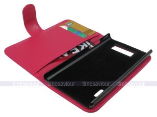 Pink Leather Case Wallet for LG Optimus L7 P700 Inner Card Slot