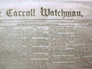 Unique RARE Original 1845 Lake Providence Louisiana Newspaper Carroll
