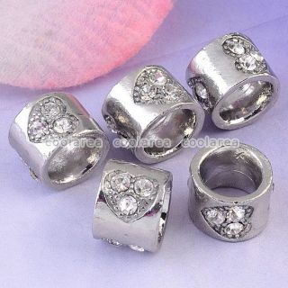 5pcs Carved Heart Crystal European Large Hole Beads Charms Jewelry Fit