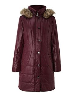 Concept K Long padded jacket with faux fur hood Berry   