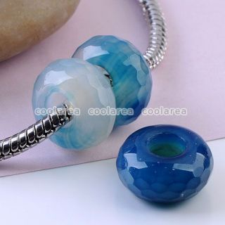 Faceted Agate Rondelle European Big Hole Beads Fit Charms Bracelet