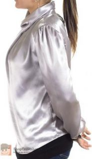 Lillie Langtry Silver Shiny Polyester Satin Holiday Party Glam Shirt