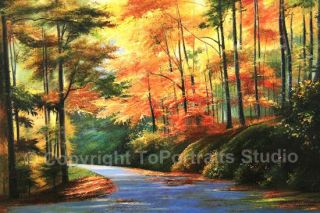 Autumn Stream Original Nature Canvas Art Oil Painting