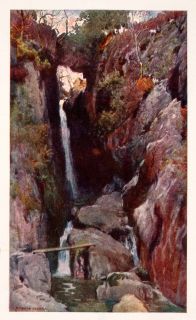 1908 Print Dungeon Ghyll Force Langdale England Waterfall Rocks Trees