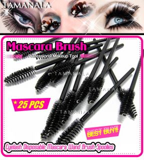 25 Pcs Eyelash Eye Lash Black Disposable Mascara Wand Brush Spoolies