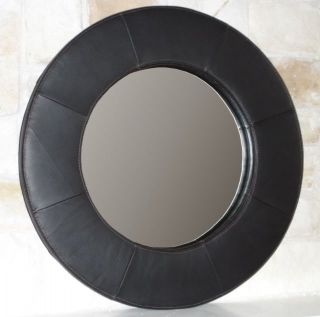 Large 34 Round Accent Leather Mirror Mantle or Wall