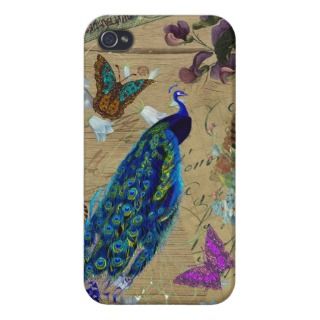Vintage Blue Colorful Peacock Cute Butterfly iPhone 4 Cover