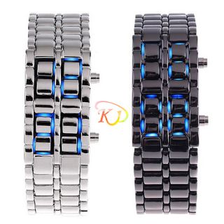 S9H Blue LED Metal Lava Digital Watch Bracelet Binary Wristwatch for