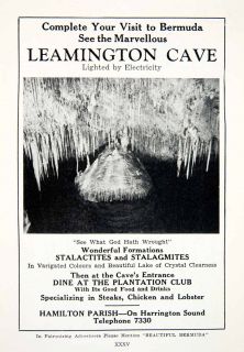 1947 Ad Leamington Cave Hamilton Bermuda Geology Plantation Club
