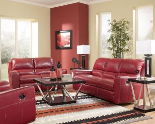 CONTEMPORARY BONDED RED LEATHER RECLINER SOFA COUCH SET LIVING ROOM