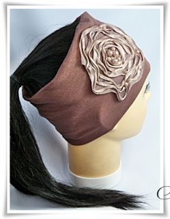 Beautiful Headband Big Flower Dark Peach Fabric Elastic 2