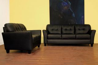 Black Leather Sofa and Loveseat Set