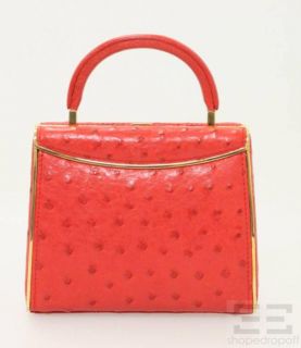 Lederer de Paris Red Ostrich Gold Frame Miniature Handbag