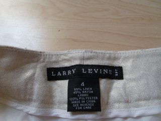 New Womens Sz 4 Larry Levine Crop Beige Linen Belted Capri Pants Gold