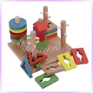 Preschool wooden Educational toy COLUMN SHAPES STACKING BLOCKS toys