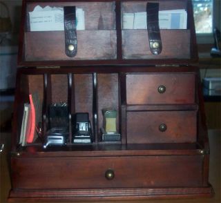 Wood Desktop Organizer Letter Box Leather Handles