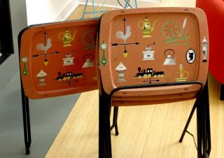 1950 60s Original Four TV Trays w Caddy Scarce Classic Memorabilia