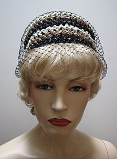 VNG 1960s Black White Tan Woven Pillbox Hat 1296