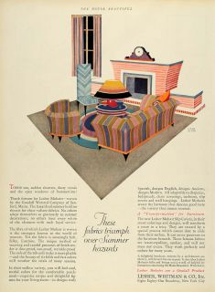 1928 Ad Lesher Whitman Mohair Slip Cover Furniture Upholstery Fabric