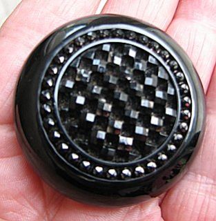 LG Black Bakelite Chunky Button Faceted Center 1 3 4