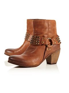 Dune Perrie Studded Strap Metal Ring Boots Tan   