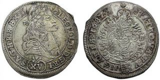 Hungary 1687 KB ☆ Leopold I Emperor of Holy Roman 15 Kreuzer Silver