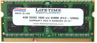 Lifetime Memory 1600MHz So DIMM 4GB PC3 12800 So DIMM 4GB