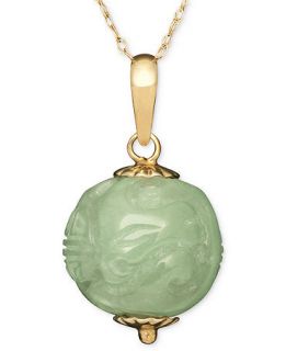 Gold Necklace, Jade Carved Dragon Bead Pendant (11 12mm)  